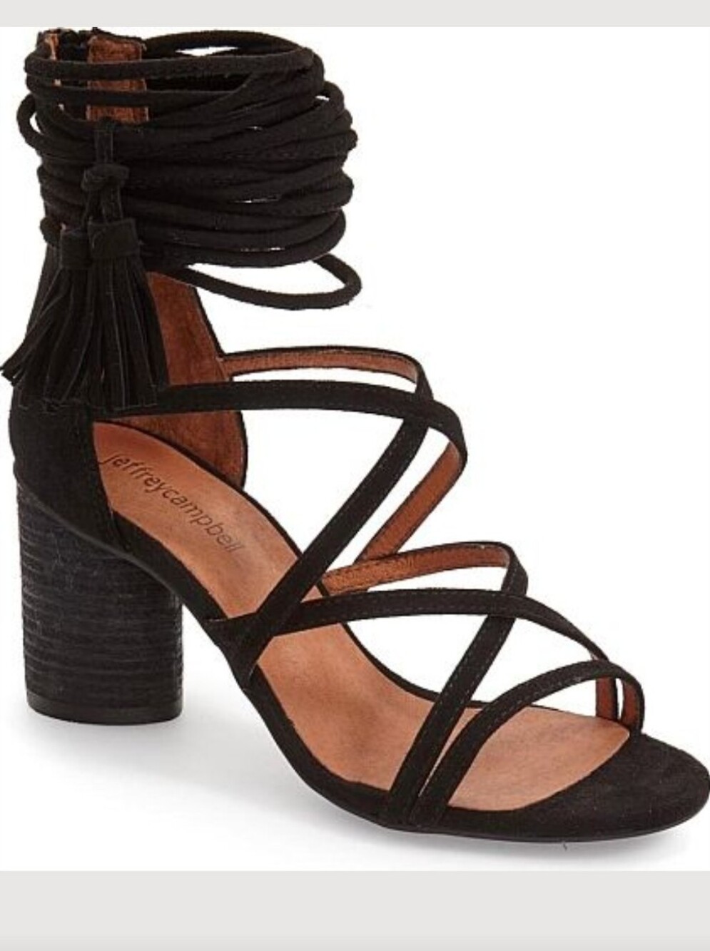 Jeffrey Campbell Despina Black Suede Lace-Up Tassel Heels 7.5